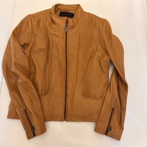 ELIE TAHARI TAN GENUINE LAMB LEATHER JACKET SIZE L